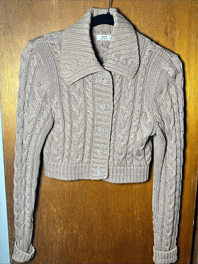 Cable Knit Cardigan in Brown Size Medium - Ardene